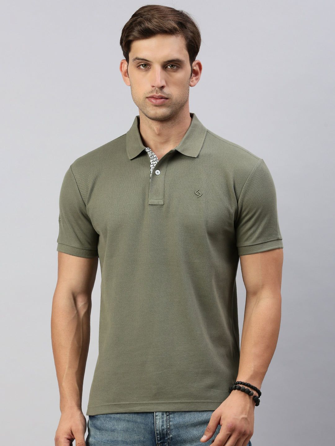 Classic Polo Men's Half Sleeve Olive Green Polo Neck Cotton Slim Fit T Shirt | PRM - 801 A SF P