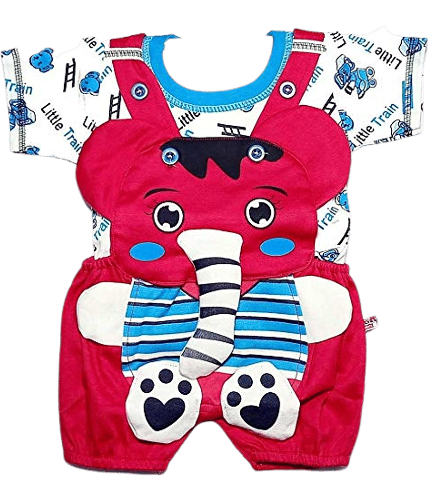 Leuntx Girls Cotton Dungarees ( Pack of 1 , Red )