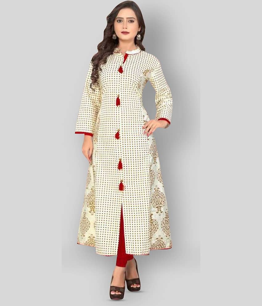 Vbuyz - White Cotton Women's Front Slit Kurti ( Pack of 1 )