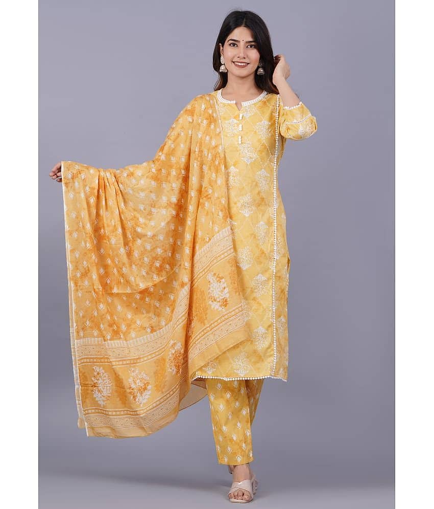 Doriya - Yellow Straight Cotton Blend Women's Stitched Salwar Suit ( Pack of 1 )