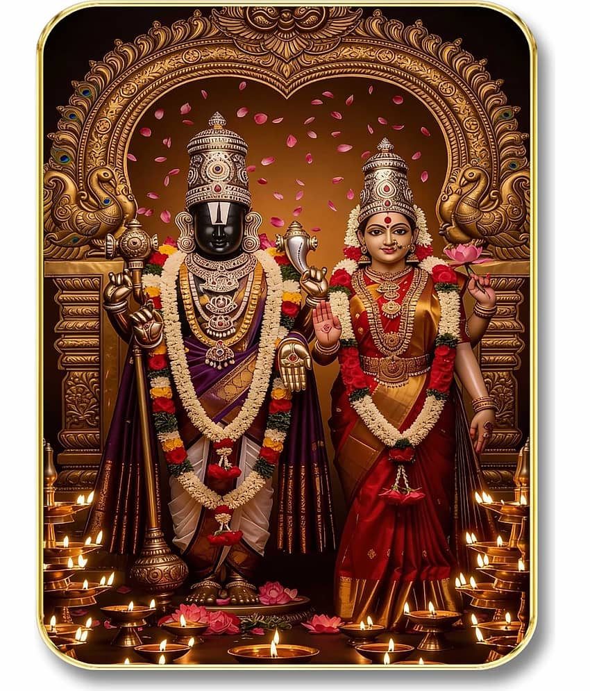 Livin'luxe Lord Venkateswara Lakshmi MDF Wall Art with Table Top Stand & Wall Hanging Hole