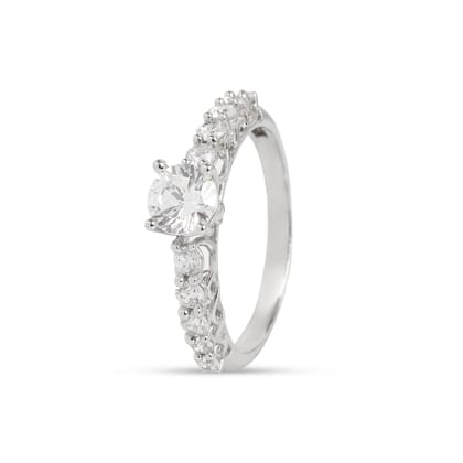 925 Sterling Silver Round Solitaire Ring with Pavé Side Stones for Women | Elegant CZ Diamond Look Ring I Weight - 2.1 g