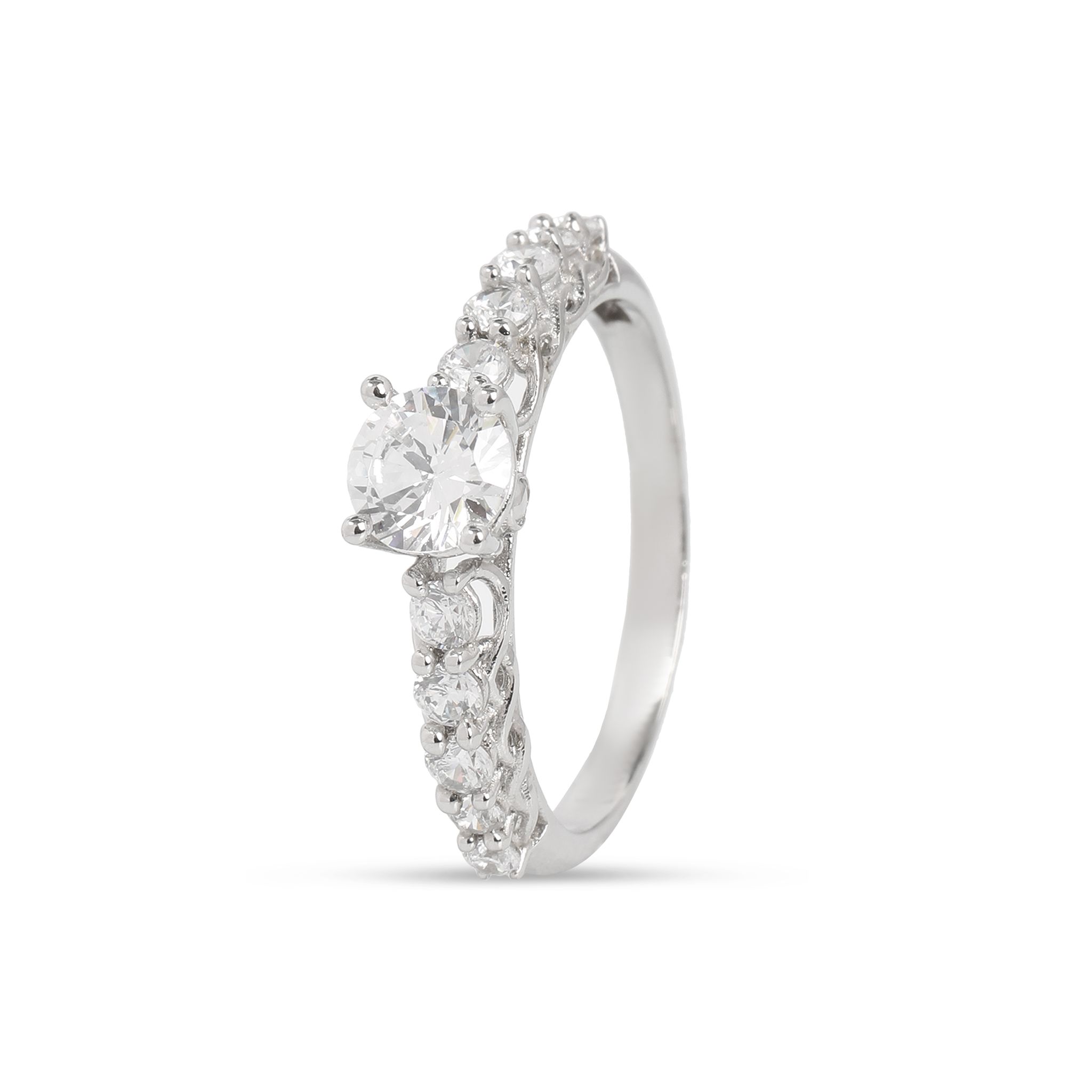 925 Sterling Silver Round Solitaire Ring with Pavé Side Stones for Women | Elegant CZ Diamond Look Ring I Weight - 2.1 g