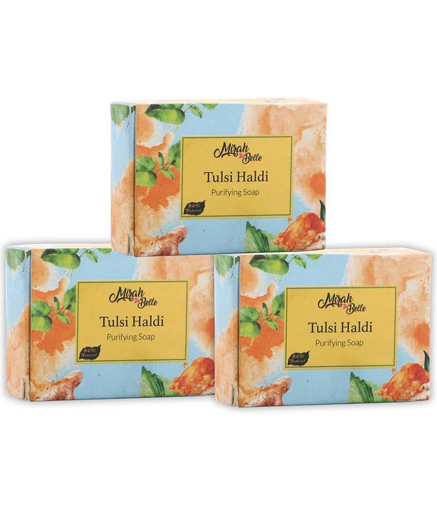 Mirah Belle Organic Tulsi Haldi Purifying Soap Bar (125 gm) Soap 375 gram g Pack of 3