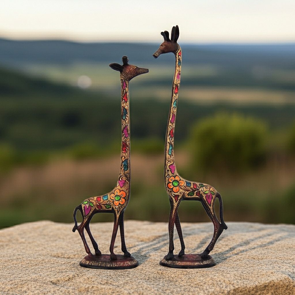 Brass Giraffe Showpiece Statue – Handcrafted Brass Animal Home Decor Gift, Height : 22 Inch (ANMAS157)