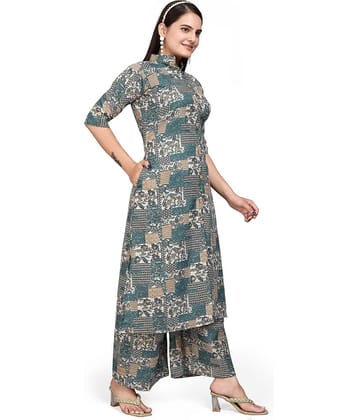 Devakii Cotton Blend Printed Kurti With Palazzo Women's Stitched Salwar Suit - Olive ( Pack of 1 )