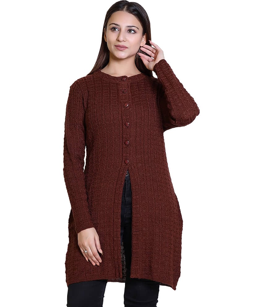 Ogarti Woollen Brown Buttoned Cardigans - Single