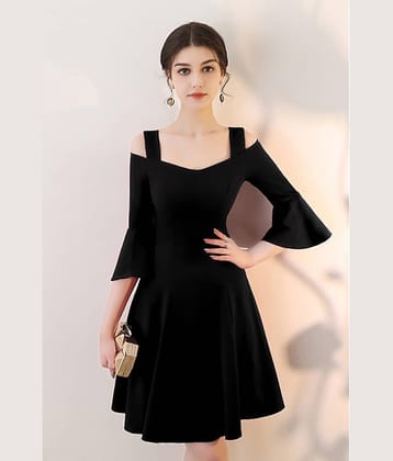 vivient Women Cotton Blend Solid Fit & Flare Dress ( Black )