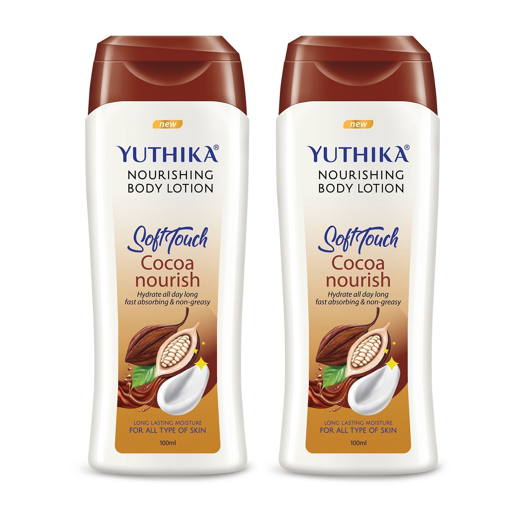 Yuthika Cocoa Nourish Body Lotion 100ml Pack of 2 Soft Touch Cocoa Body Lotion for Long Lasting Moisture & Soothing Skin