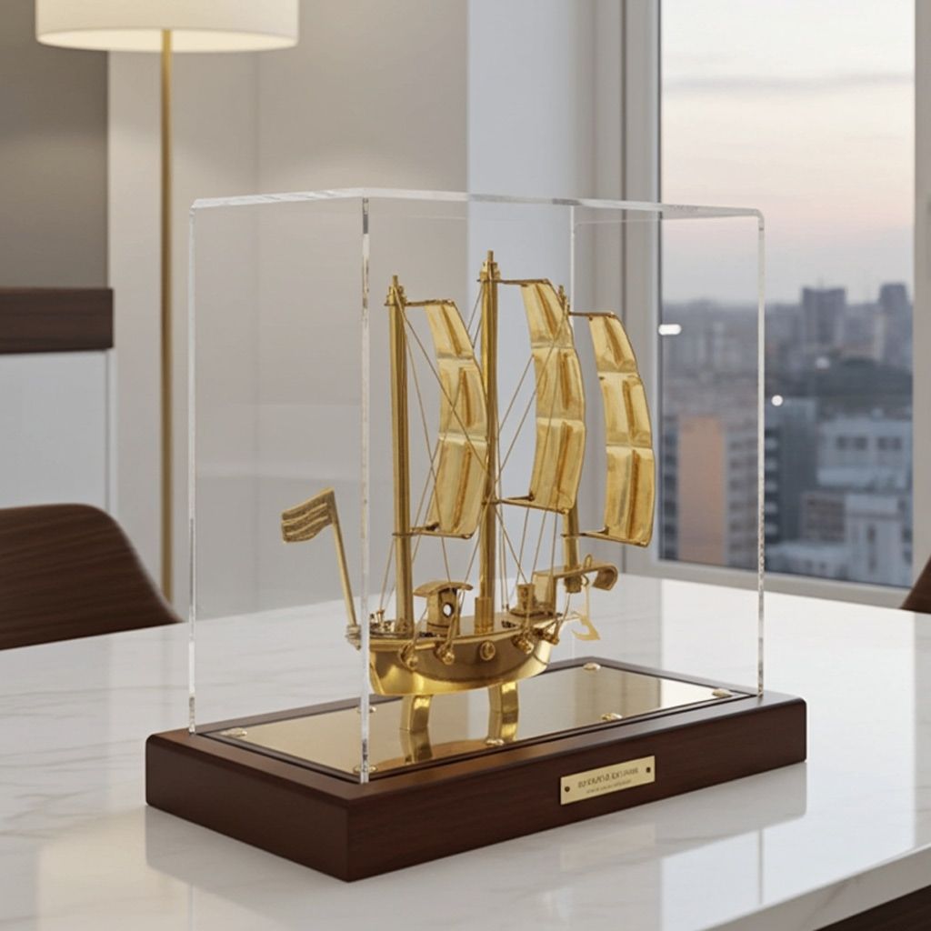 Brass Ship Figurine with Protective Display Box � Nautical Decor, Height : 8.5 Inch (MRMAS238 C)