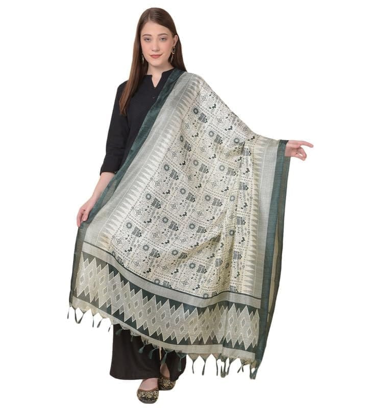 Women's Art Silk Printed Dupatta (Grey)-PID46991