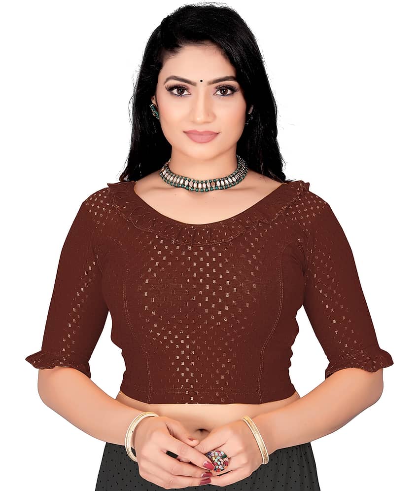 DELTIN HUB Brown Readymade without Pad Silk Blend Women's Blouse ( Pack of 1 )