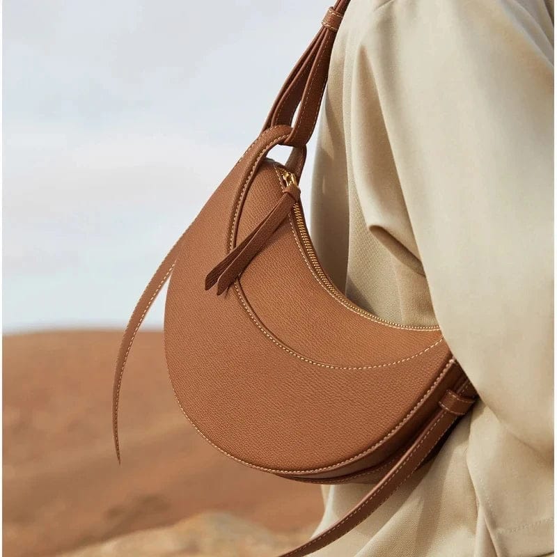 Designer Polana Genuine Leather Handbags for Women Luxury Ladies Underarm Bags Elegant Crescent Shoulder Crossbody Saddle Purse
