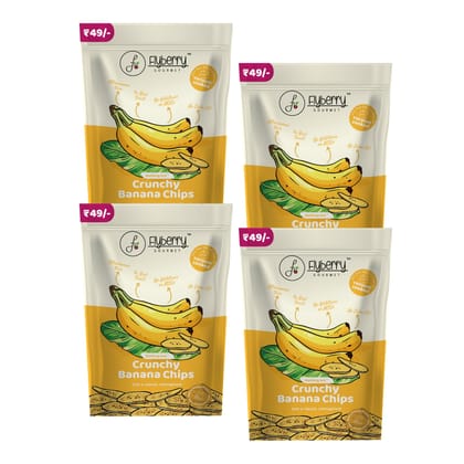 Flyberry Gourmet Vacuum Cooked Banana Chips 100g(Pack of 4, 25g each) - No Palm Oil, Less than 6% Rice Bran Oil, Healthy Snacking with High Nutrient Content, No Added Preservatives