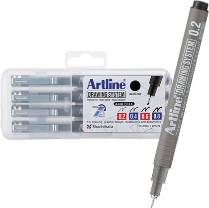 Artline Drawing System Pen Pack of 4 | Black Colour - 0.2mm, 0.4mm, 0.6mm, 0.8mm Fine Tips | Technical Drawing Pens For Drafting, Illustrating & More Artline Drawing System Pen Pack of 4 | Black Colour - 0.2mm, 0.4mm, 0.6mm, 0.8mm Fine Tips | Technical Drawing Pens For Drafting, Illustrating & More