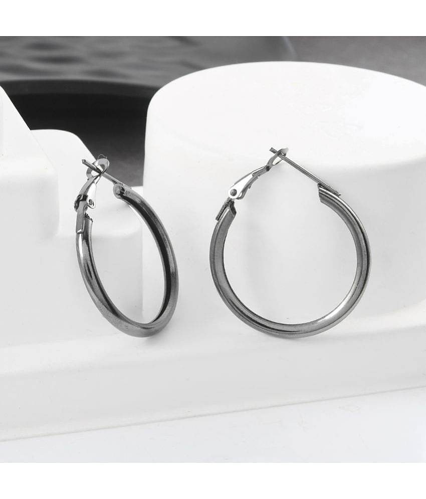 ADMIER Silver Hoops Earrings ( Pack of 1 )