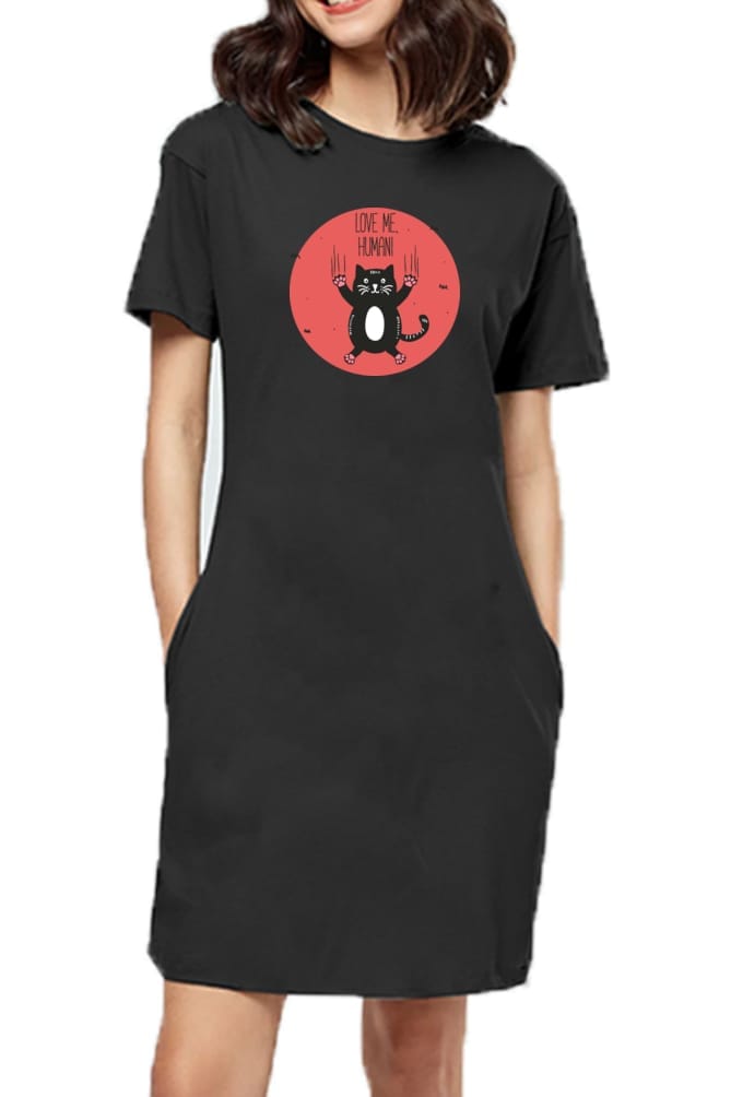 T-shirt Dress With Pockets - Love Me, Human (6 Colours) (Slim Fit)