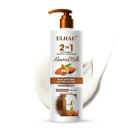 ELHAE 2-in-1 Anti Hairfall and Anti Dandruff Shampoo with Conditioner for Women and Men | Hairfall Control, Dandruff Protection, and Nourishing Almond Milk Shampoo + Conditioner For Smooth & Silky - 300ml