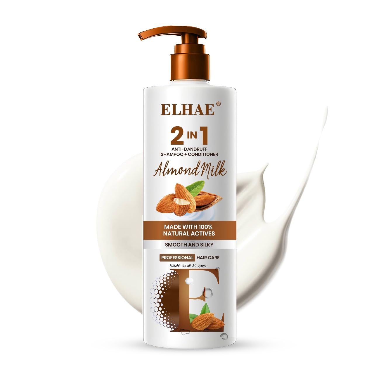 ELHAE 2-in-1 Anti Hairfall and Anti Dandruff Shampoo with Conditioner for Women and Men | Hairfall Control, Dandruff Protection, and Nourishing Almond Milk Shampoo + Conditioner For Smooth & Silky - 300ml