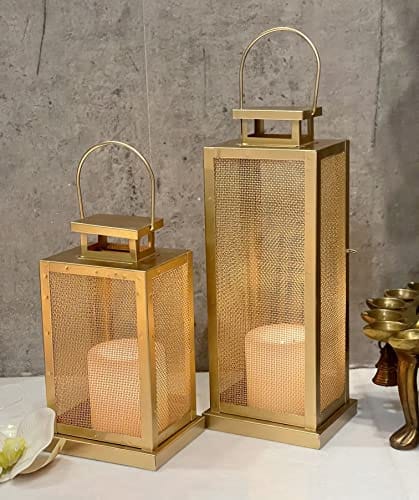 Set of 2 Iron Lantern and Candle Tealight Holder for Home Decor Items | Candles for Home Decoration | Candle