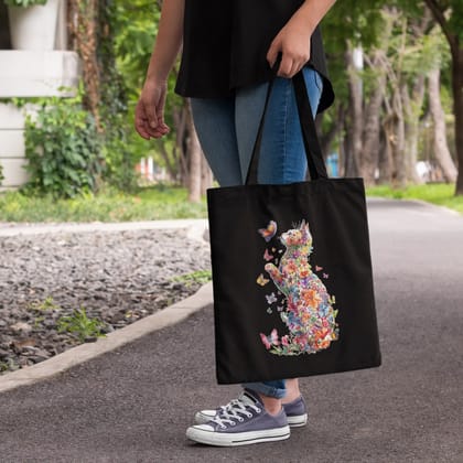 Floral Cat Print Tote Bag
