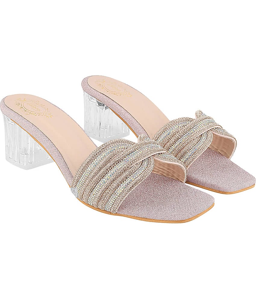 Shoetopia Rose Gold Women's Slip On Heels