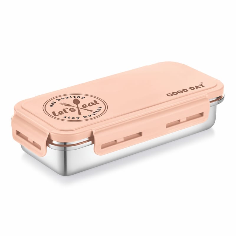 Good Day Passion Stainless Steel Lunch Box with Airtight Lid, Peach (600ml +150ml)