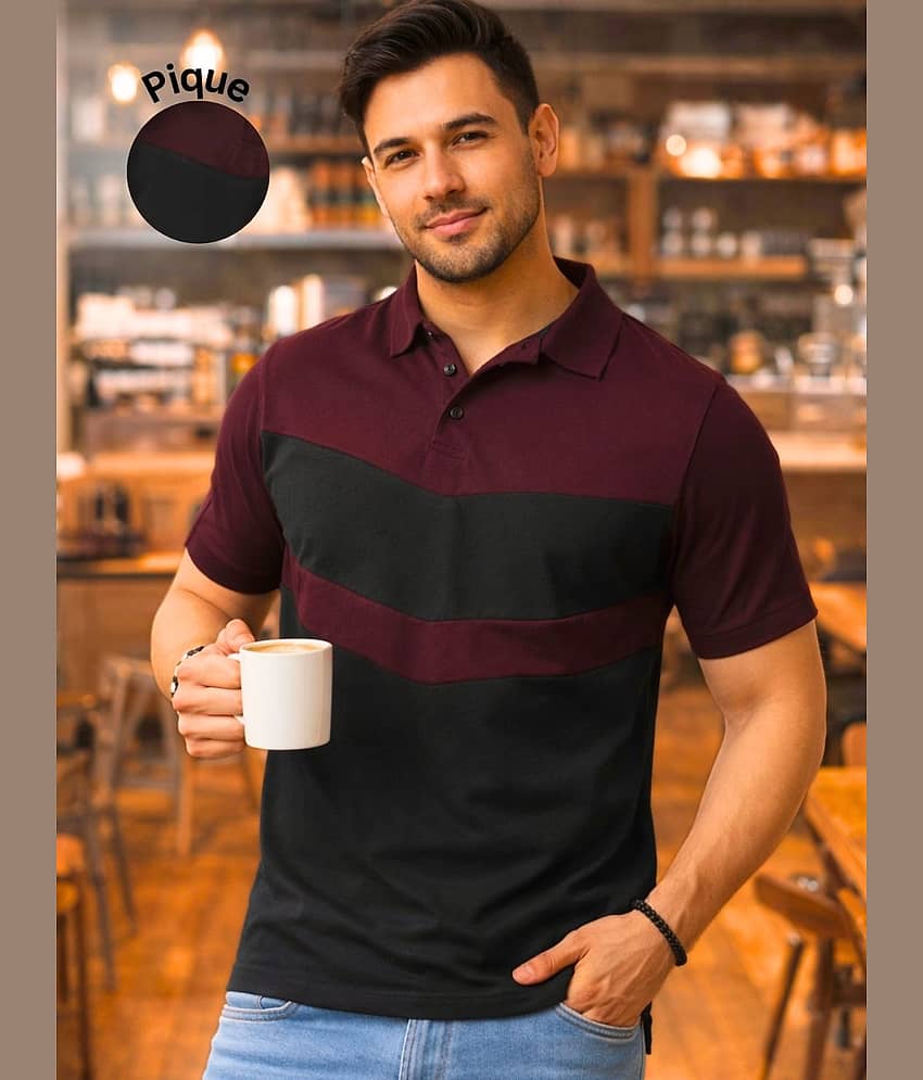 Rigo Men Cotton Regular Fit Colorblock Polo T Shirt ( Maroon )