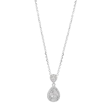 Sterling Silver Teardrop Pendant Necklace with Sparkling Stones for Women I Weight - 5 gram
