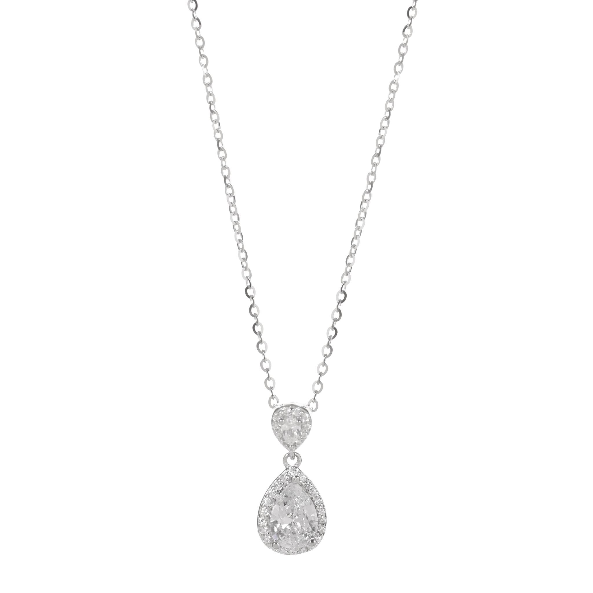 Sterling Silver Teardrop Pendant Necklace with Sparkling Stones for Women I Weight - 5 gram