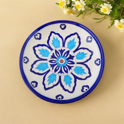 Blue Pottery Floral Pattern Decorative PlateWhite & Blue8