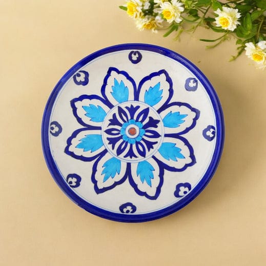 Blue Pottery Floral Pattern Decorative PlateWhite & Blue8