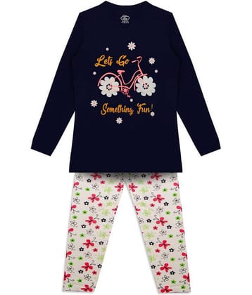 MIST N FOGG Pack of 1 Girls Cotton Blend Nightsuit Set ( Dark Blue )