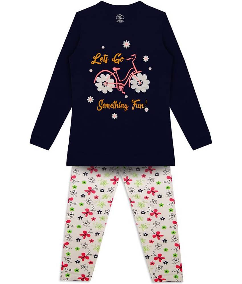MIST N FOGG Pack of 1 Girls Cotton Blend Nightsuit Set ( Dark Blue )