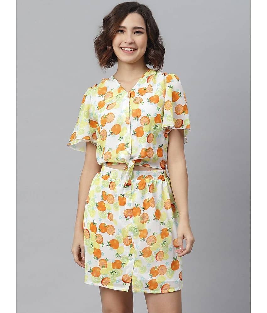 StyleStone Women Georgette Printed Shirt Dress ( Orange )