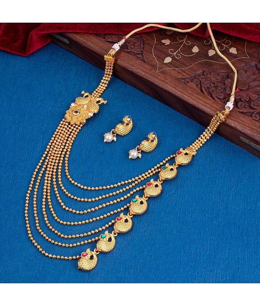 Sukkhi Brass Multi Color Traditional Necklaces Set Long Haram