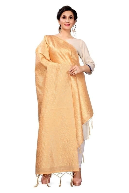 Women's Silk Pure weaving Work Duppatta (Beige, Leangth: 2-2.3 Mtrs)-PID44954