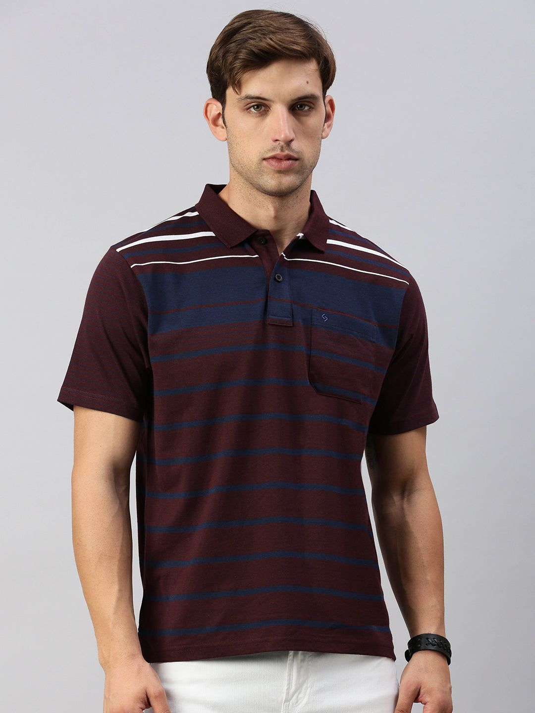 Classic Polo Men's Half Sleeve Burgundy/Navy Polo Neck Cotton Authentic Fit T Shirt | AVON - 587 A AF P