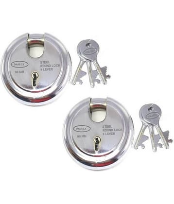 OJASS Steel High Quality Primium range Lock 9 Levers 90 mm Heavy Duty Padlock , Sutter lock, Round lock Long life Durable with 3 Keys for Main Gate, Office Door, Shop Shutter, Pack of 2 pcs (RPLL902)