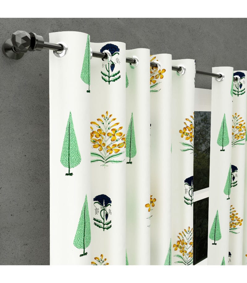 Vintage Flora Cotton Curtains  Hand Block Printed Elegance. ( 5 feet )