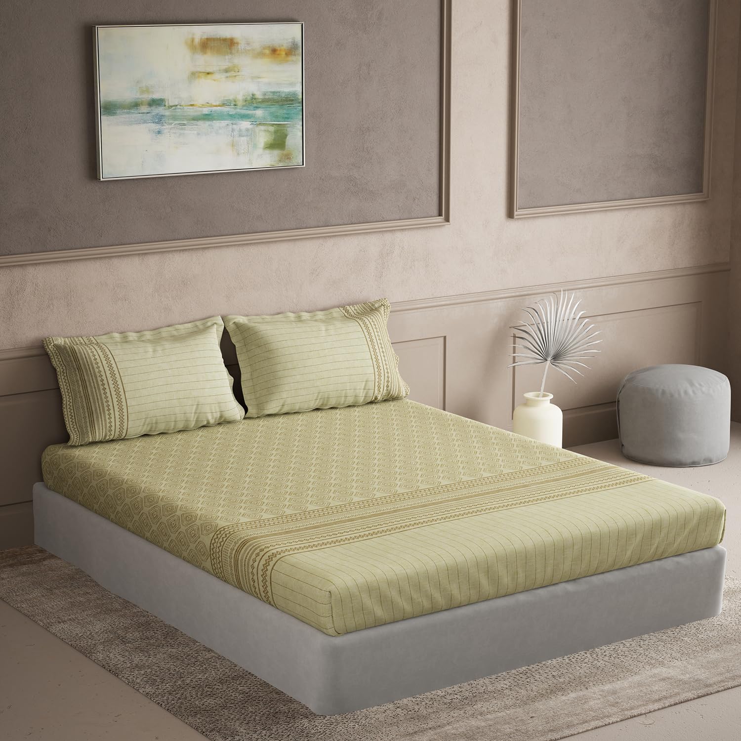 DDECOR - Maxima Collection 100% Cotton Global Ethnic Pattern 180TC Super King |274 CM X 274 CM| with 2 Pillow Covers - Yellow