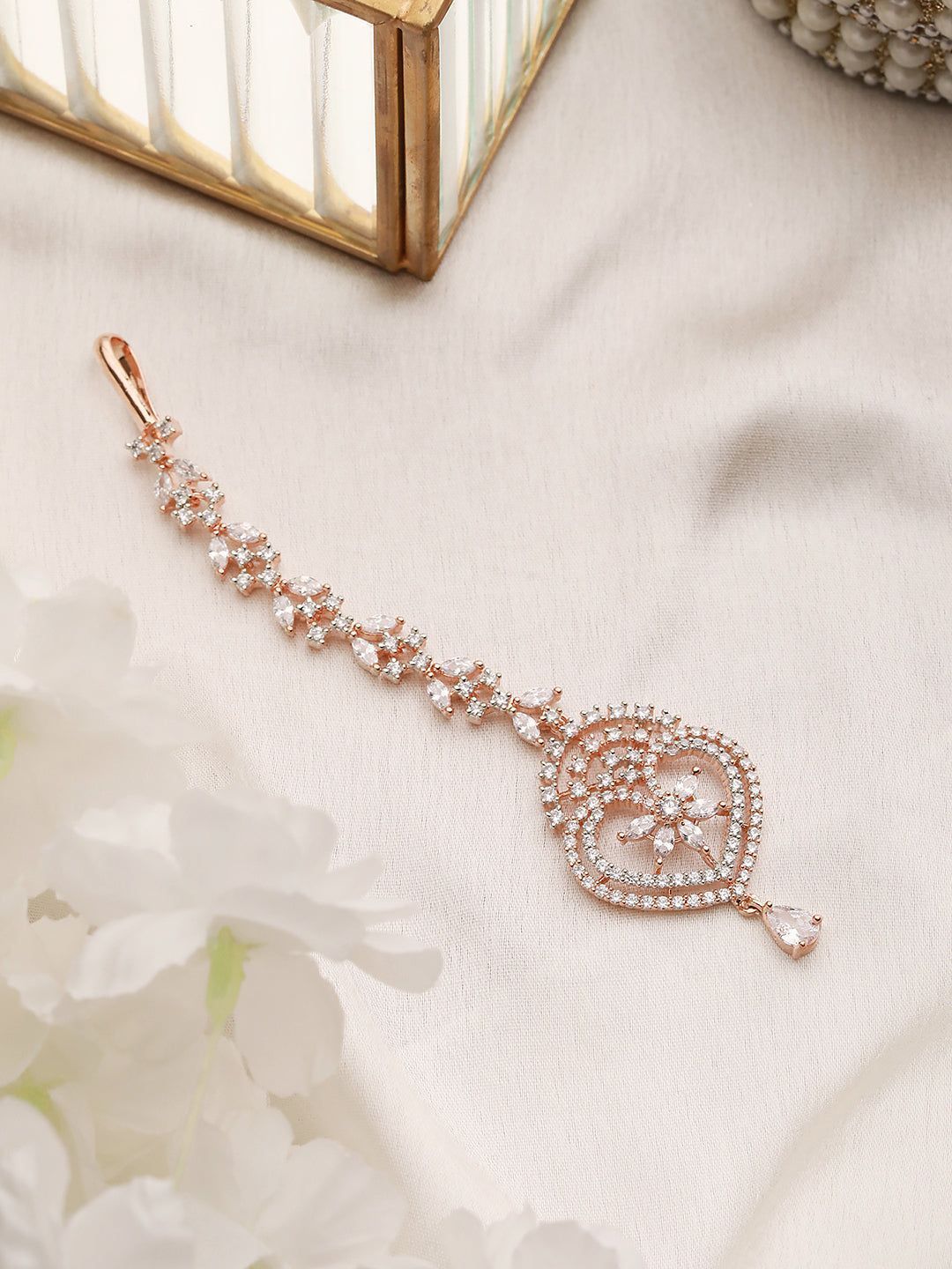 Heartshaped Diamond Maang Tikka Handcrafted & Designer AD studded For Women & Girls