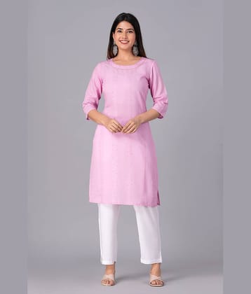 Doriya Cotton Blend Embroidered Kurti With Palazzo Women's Stitched Salwar Suit - Pink ( Pack of 1 )