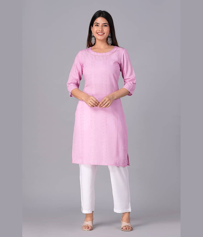 Doriya Cotton Blend Embroidered Kurti With Palazzo Women's Stitched Salwar Suit - Pink ( Pack of 1 )
