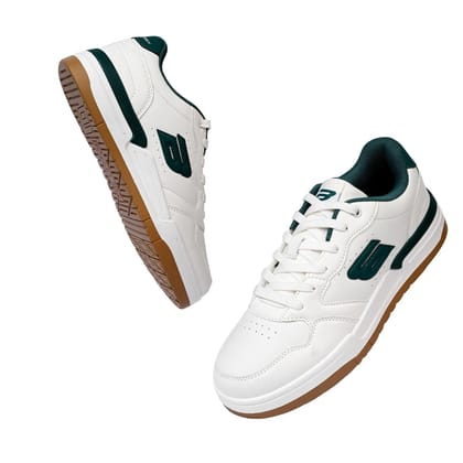 Bond Street Men's White & Green Casual Sneakers | PU Upper Lace-Up Shoes for Men | Lightweight Footwear with Durable PVC Sole | Stylish & Comfortable Men's Fashion Sneakers