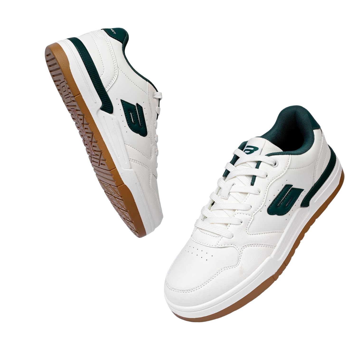 Bond Street Men's White & Green Casual Sneakers | PU Upper Lace-Up Shoes for Men | Lightweight Footwear with Durable PVC Sole | Stylish & Comfortable Men's Fashion Sneakers