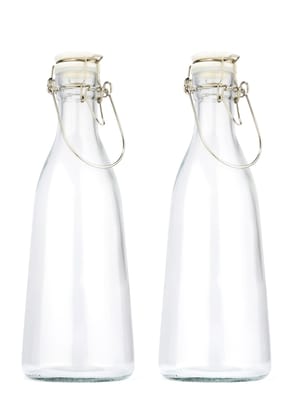 NATURALLY YOURS 1000 ml Glass Bottle with Ceramic Lid | Round Airtight Storage - Set of 2