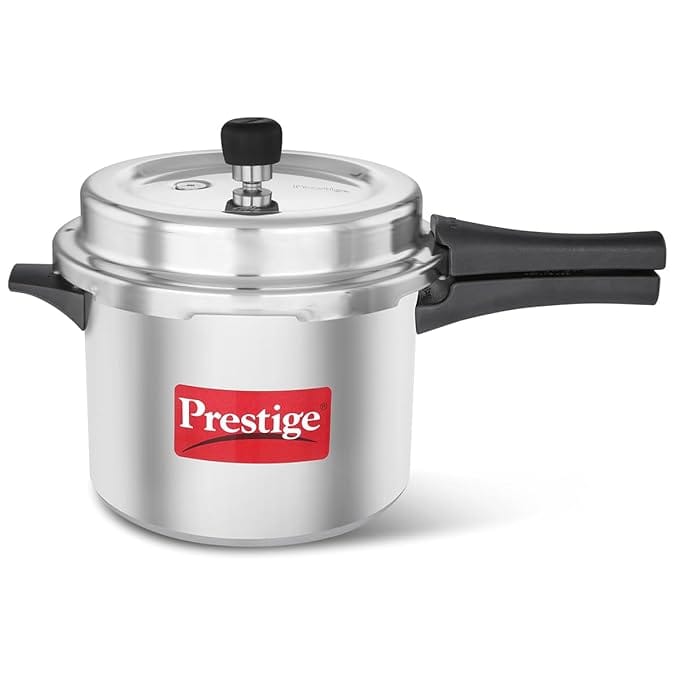 Prestige 5 Litre Aluminium Popular Svachh Outerlid Pressure Cooker|Deep Lid for spillage Control|Virgin Aluminium|Gas Compatible|Controlled Gasket Release System|5 years warranty|ISI Certified