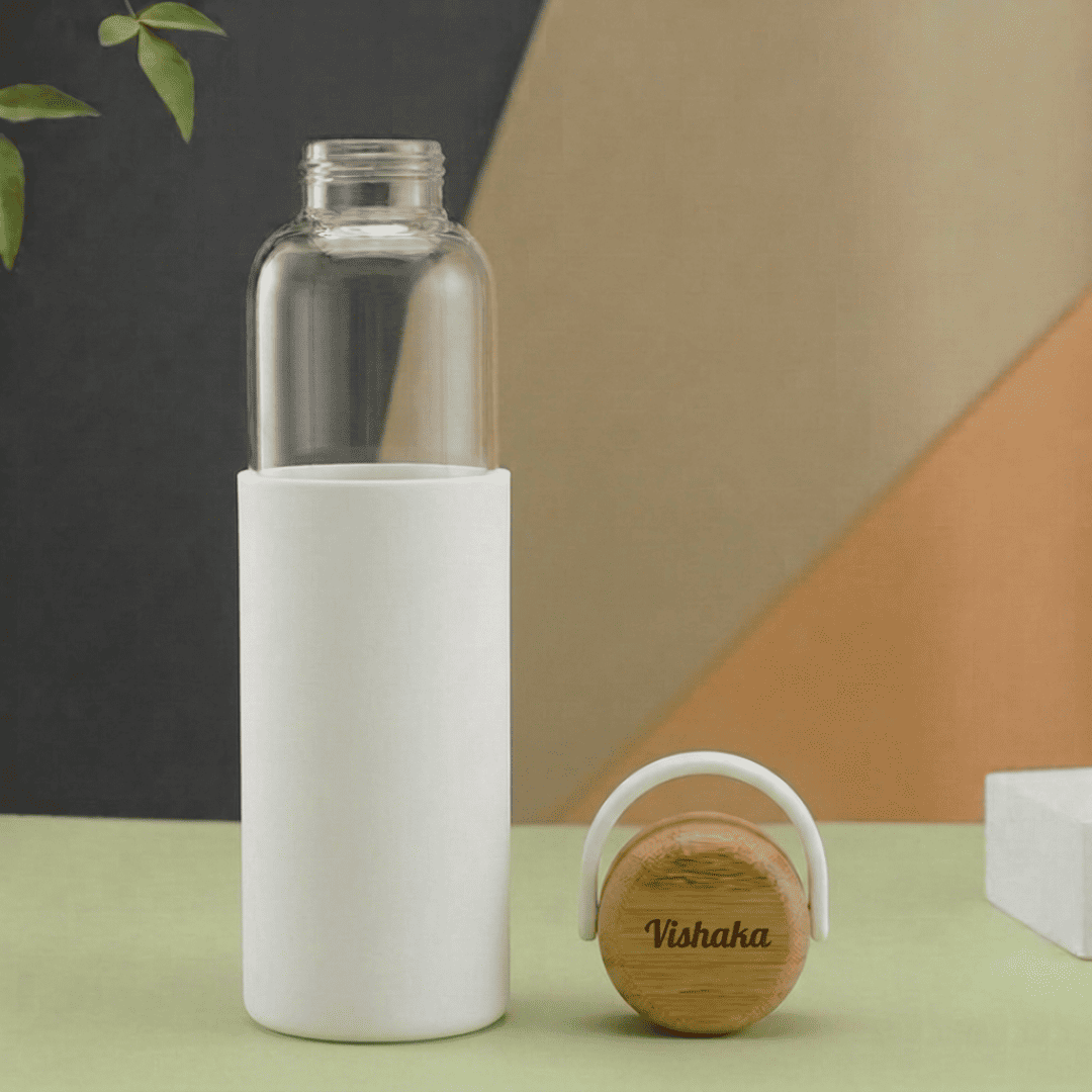 Personalized Borosilicate Glass Bottle 500ml with Bamboo Lid