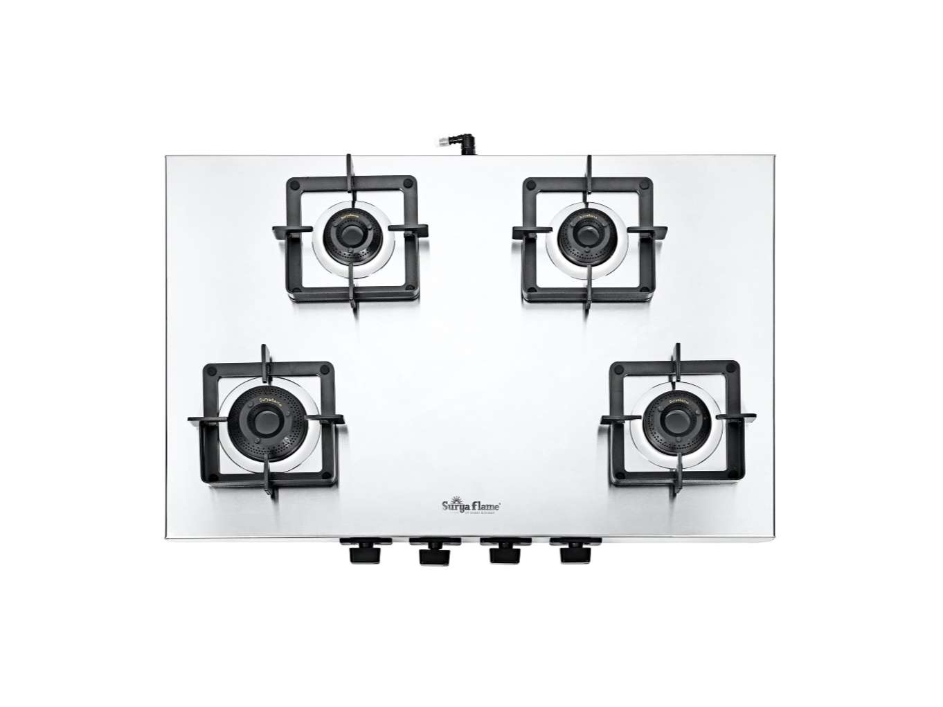 Surya Flame Volt 4-Burner Gas Stove, Professional 1.2 mm Matte SS Body, 1 Jumbo Coated Brass Burner, Metal Knobs, 5 Years Warranty